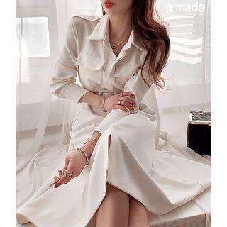 Hidden-button Flared Shirtdress With Belt