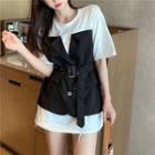 Short-sleeve Mock-two Piece Dress