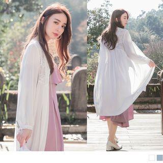 Tasseled Embroidered Chiffon Long Top
