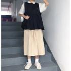 Elbow-sleeve Shirt / Vest / A-line Midi Skirt