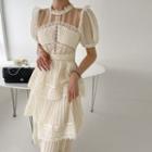 Puff-sleeve Laced Long Dress Ivory - One Size