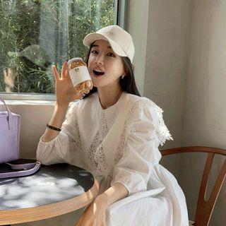 Wide-collar Crochet-trim Tie-waist Dress