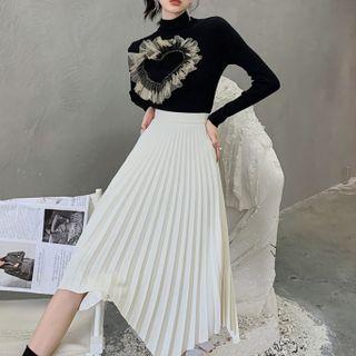Mock-neck Mesh Applique Knit Top
