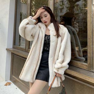 Fleece Button-up Coat Off-white - One Size