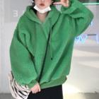 Fleece Drawstring Hoodie Green - One Size