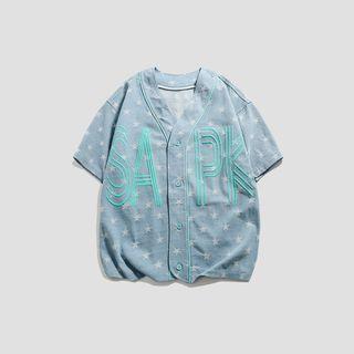 Elbow-sleeve Lettering Star Print Jacket