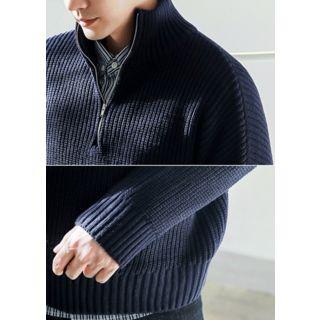 Zip-front Rib-knit Sweater