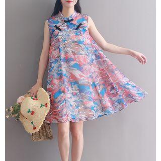 Print Sleeveless Mandarin Collar Dress