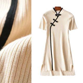 Short-sleeve Knit A-line Qipao Dress