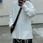Mock Two-piece Long-sleeve Fringed T-shirt
