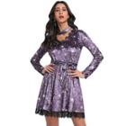 Choker Glitter Long-sleeve A-line Mini Velvet Dress