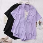 Set: Short-sleeve Light Blazer + High-waist Shorts