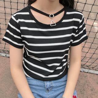 Short-sleeve Halter Striped T-shirt