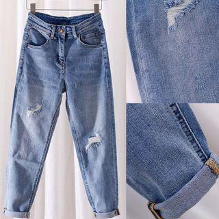 High-waist Washed Ripped Jeans