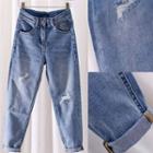 High-waist Washed Ripped Jeans