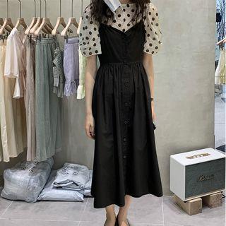 V-neck Plain Single-breasted Sleeveless Dress