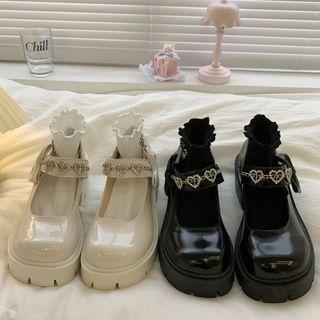 Platform Block Heel Rhinestone Mary Jane Pumps