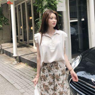 Half-placket Pleated-sleeve Blouse