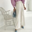 Belted Band-waist Wide-leg Pants Ivory - One Size