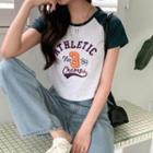 Reglan-sleeve Letter Crop T-shirt