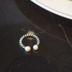 Faux Pearl Ribbed Open Ring