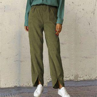 Band-waist Slit Straight Leg Pants
