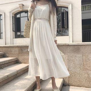 Lace Stripe Chiffon Dress