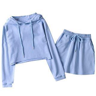 Set: Cropped Drawstring Hoodie + Mini Skirt