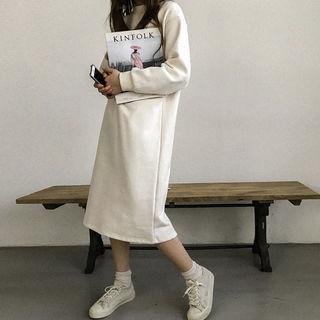 Slit-back Fleece-lined Midi Pullover Dress