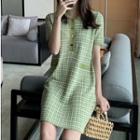 Grid Print Short-sleeve Polo Dress