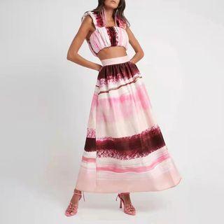 Set: Tie-dyed Crop Camisole Top + Maxi A-line Skirt