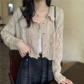 Long-sleeve Cut-out Cropped Knit Cardigan