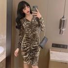 Long-sleeve Snakeskin Print Dress
