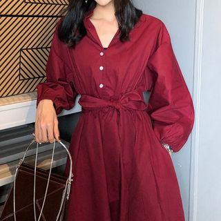 Plain Lace-up Midi Dress