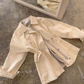 Drawcord-waist Faux-leather Oversized Jacket