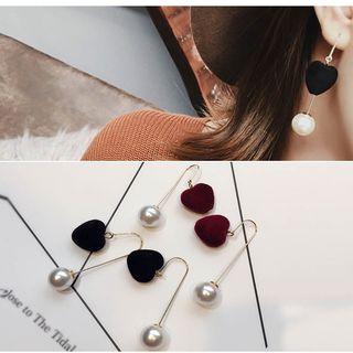 Faux Pearl Heart Drop Earrings