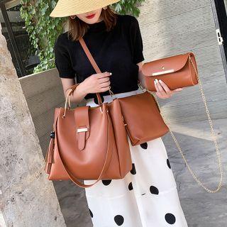 Set: Faux Leather Tote Bag + Chain Flap Crossbody Bag + Zip Crossbody Bag