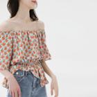 Off Shoulder Floral Trumpet-sleeved Top As Shown In Figure - One Size