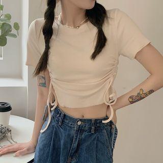 Drawstring Cropped T-shirt Off-white - One Size