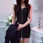 Denim Strappy Bodycon Dress / Long-sleeve Chiffon Blouse
