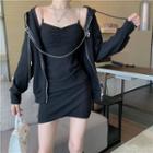 Chain-strap Sleeveless Mini Dress / Loose-fit Hooded Light Jacket / Chain