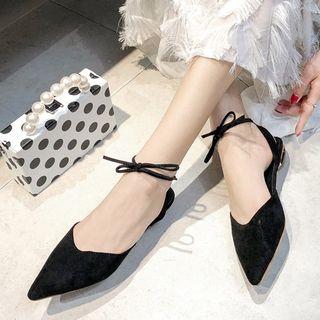 Faux Suede Pointed Toe Ankle Tie Sandals