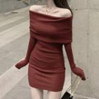 Off-shoulder Plain Knit Dress