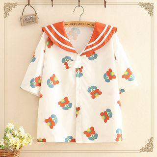 Sailor Collar Bear Printed T-shirt