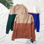 Colorblock Mock-neck Knit Sweater