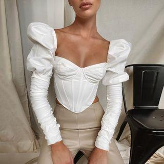 Puff-sleeve Square-neck Cropped Top
