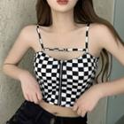 Checkered Zipped Cropped Camisole Top