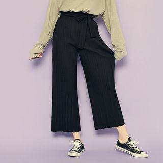 Band-waist Pleated Pants With Sash