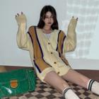 V-neck Striped Cardigan Stripes - Light Yellow & Brown & Dark Blue - One Size