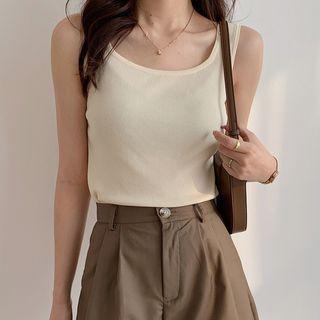 Square-neck Plain Striped Tank Top